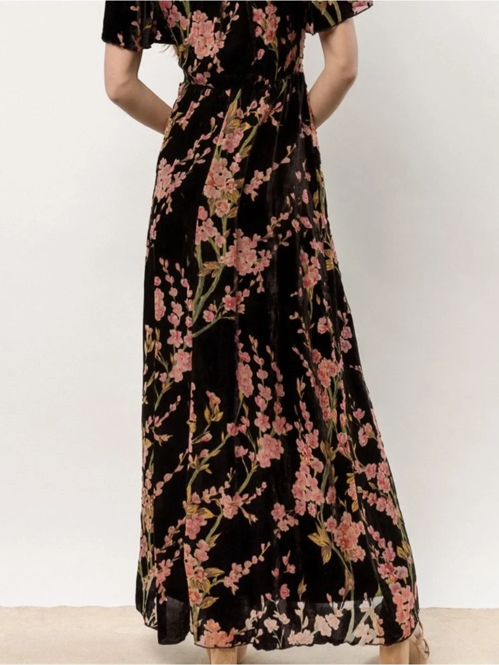 Women’s Bohme Jada Velvet Floral Maxi Dress Black Size S - Picture 3 of 8
